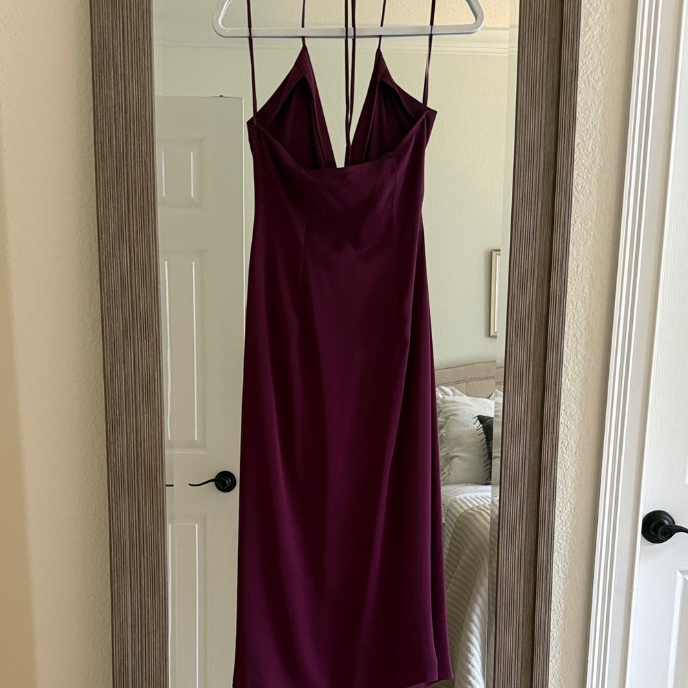 ZARA silk midi long dress gown Eggplant XS Twist-Front Dress black label new - Picture 6 of 7